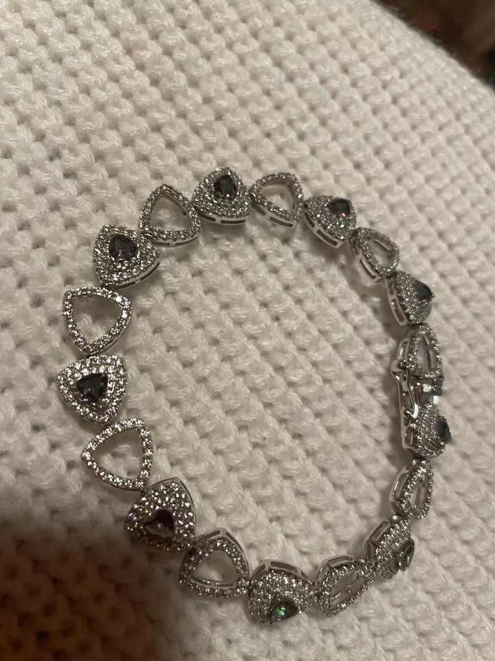 Pulsera corazón plata de ley 925 con circonitas y piedras de color azul/verde Foto 4 de 4