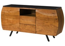 Sideboard Akazie 154x40x75 natur lackiert / Marmor schwarz MONTREAL #125