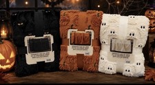 NWT Costco Halloween Faux Fur Throw Blanket Lot of 3 Ghost Cat Pumpkin