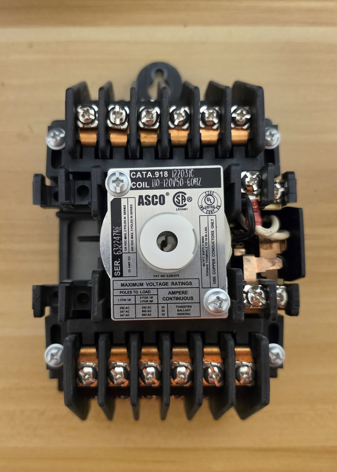 Asco 918 122031C 12 pole Lighting Contactor 110-120v Coil, Loads Up To 600 Volts