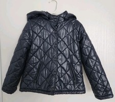 Benetton Puffer Jacket Youth 3-5 Yrs Blue Shiny Hooded Warm