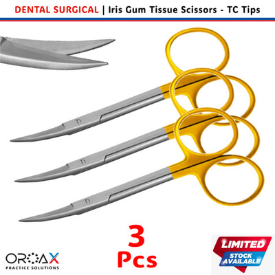 OROAX  3 Pcs Tijeras Iris Curvas 11.5cm | Instrumento Microquirúrgico Dentales