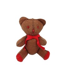 2.5 " Miniature Teddy Bear Cloth Brown Red Feet Bow