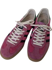 Gucci x Adidas Gazelle Unisex Trainers UK 12.5 Pink Green Stripes Lace Up Suede