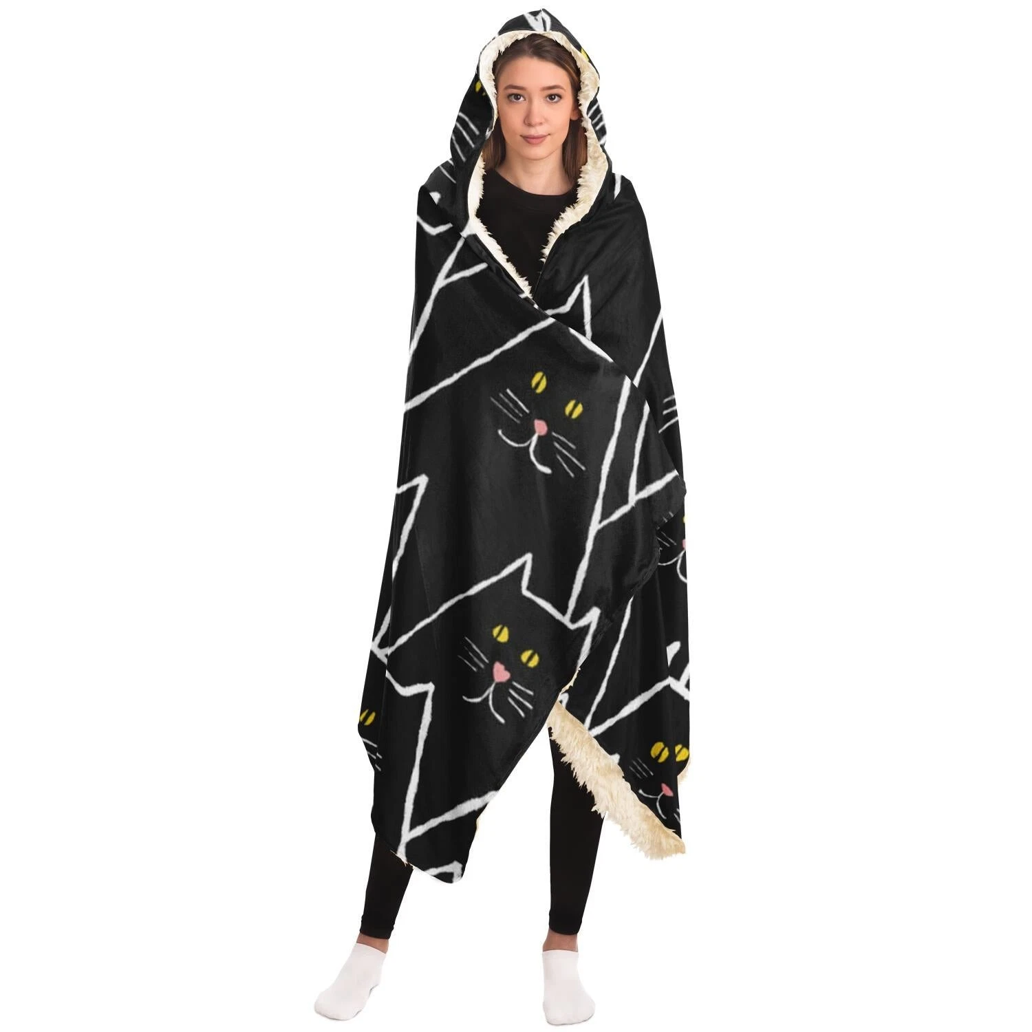 Cats Pattern Hooded Blanket for Halloween and Pet Lovers