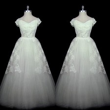 Off Shoulder Wedding Dresses White Vintage Mesh Lace A Line Ivory Bridal Gowns