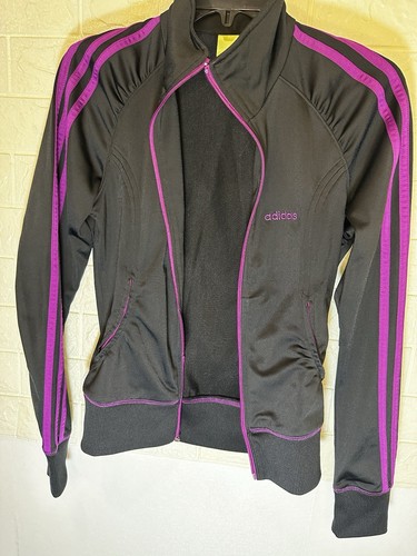 NEW Adidas Long Sleeve Full Zip Track Jacket Lightweight Black Pink Girls M 10 - Picture 1 of 5