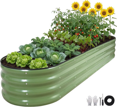 Galvanized Raised Garden Bed 1 Pack, 8X2X1Ft Oval Metal Planter Box Outdoor with
