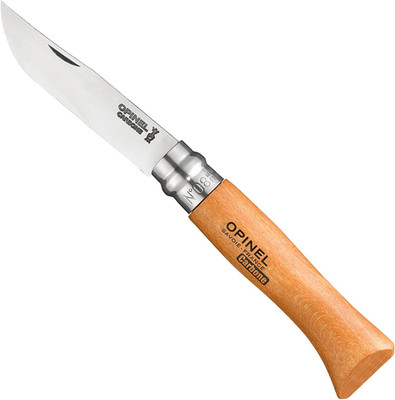 Opinel No. 08 Carbone - Carbon Steel Folding Pocket Knife, Beechwood Handle, 3.2