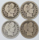 1903 P/O 1904 P/O Barber Quarters G/VG Silver 25c Lot of 4