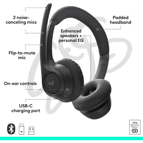 Logitech Zone 305 kabelloses Bluetooth-Headset mit Mikrofon, schwarz UVP:79,99€ - Bild 2 von 4