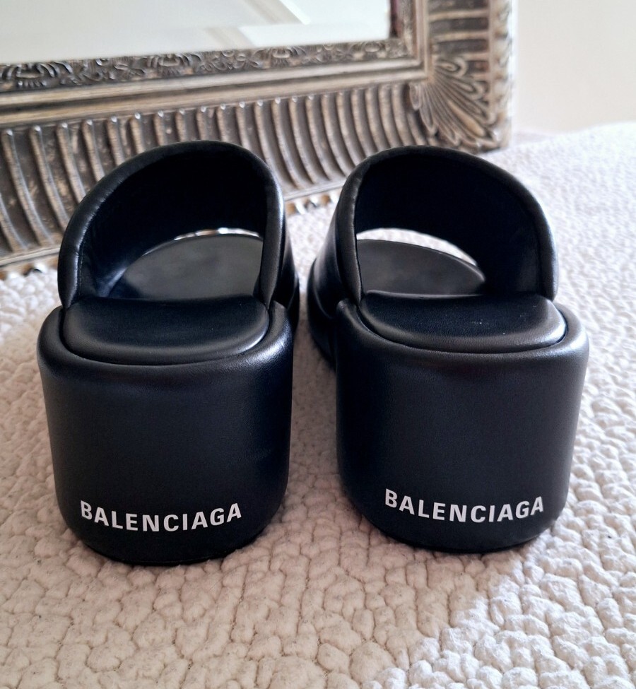 BALENCIAGA Rise Black Lambskin Wedge Slide Platform Sandals BALENCIAGA Rise Black Lambskin Wedge Slide Platform Sandals
