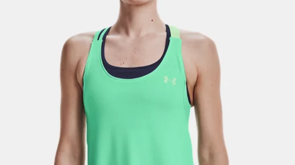Camiseta sin mangas Under Armour UA HeatGear Armour doble correa para mujer - verde lima, L XL Foto 3 de 4