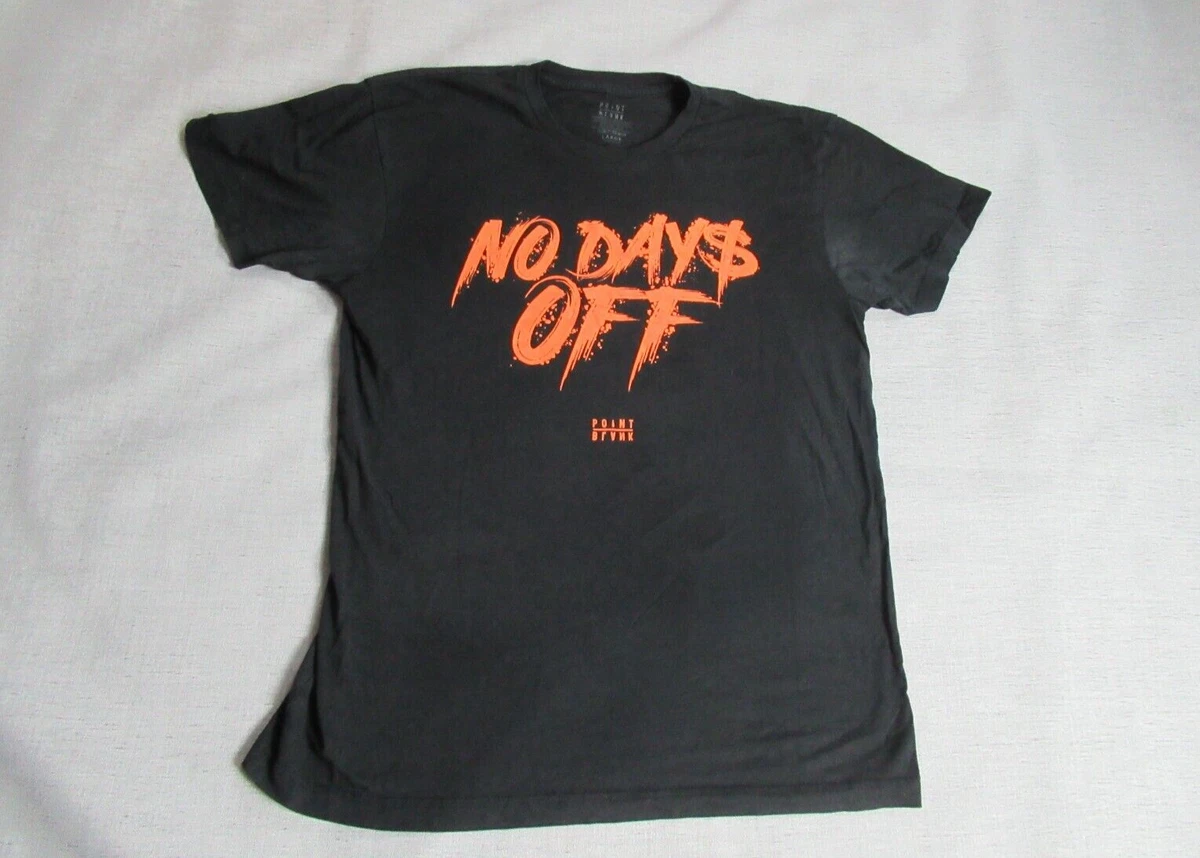 Black graphic store tee with orange