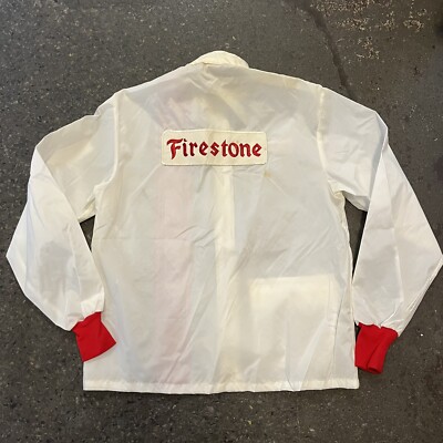 Vtg 1960s FIRESTONE White Red Stripe RACING NYLON Team JACKET