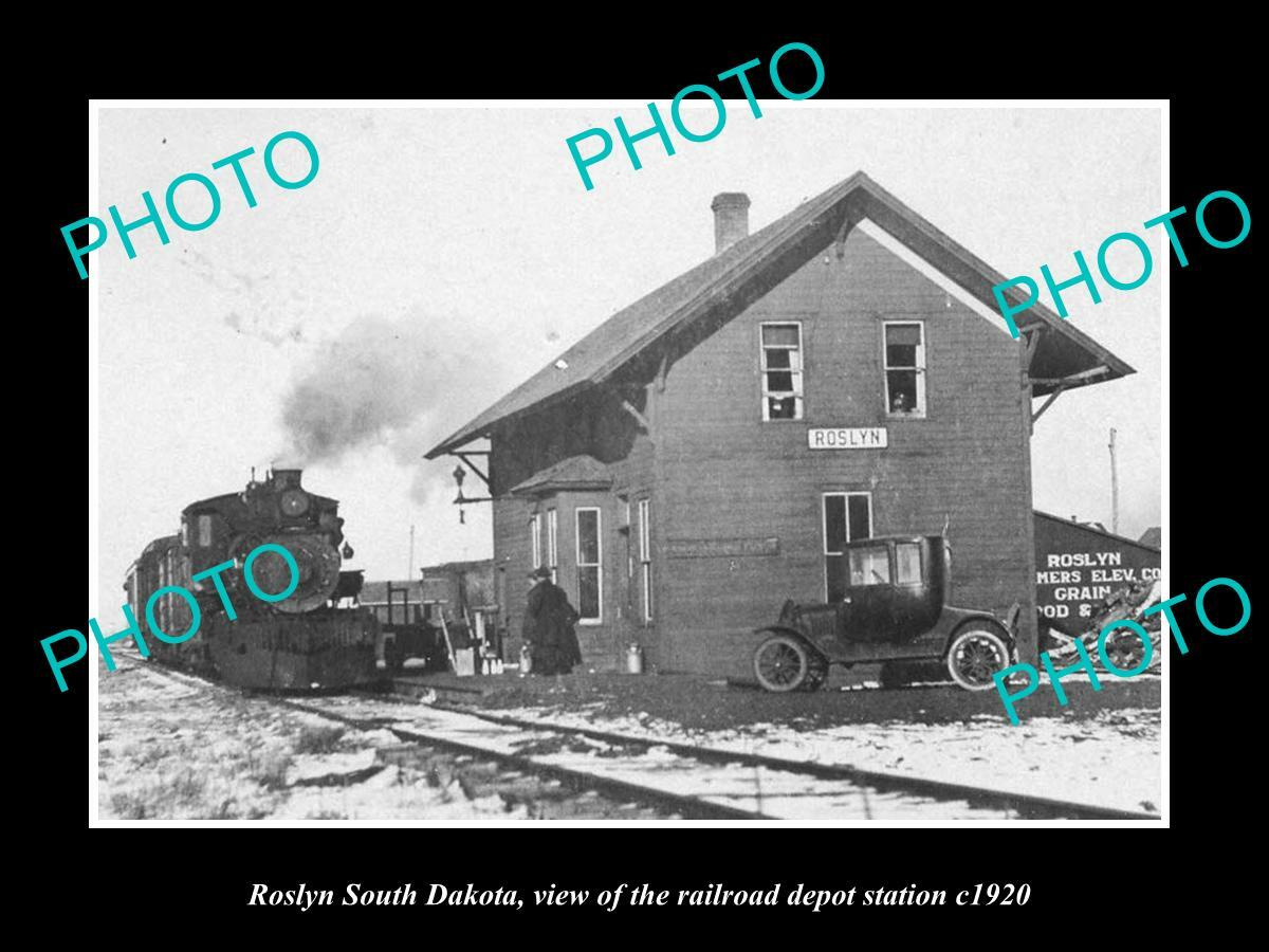 OLD POSTCARD SIZE PHOTO OF ROSLYN SOUTH DAKOTA THE RAILROAD DEPOT