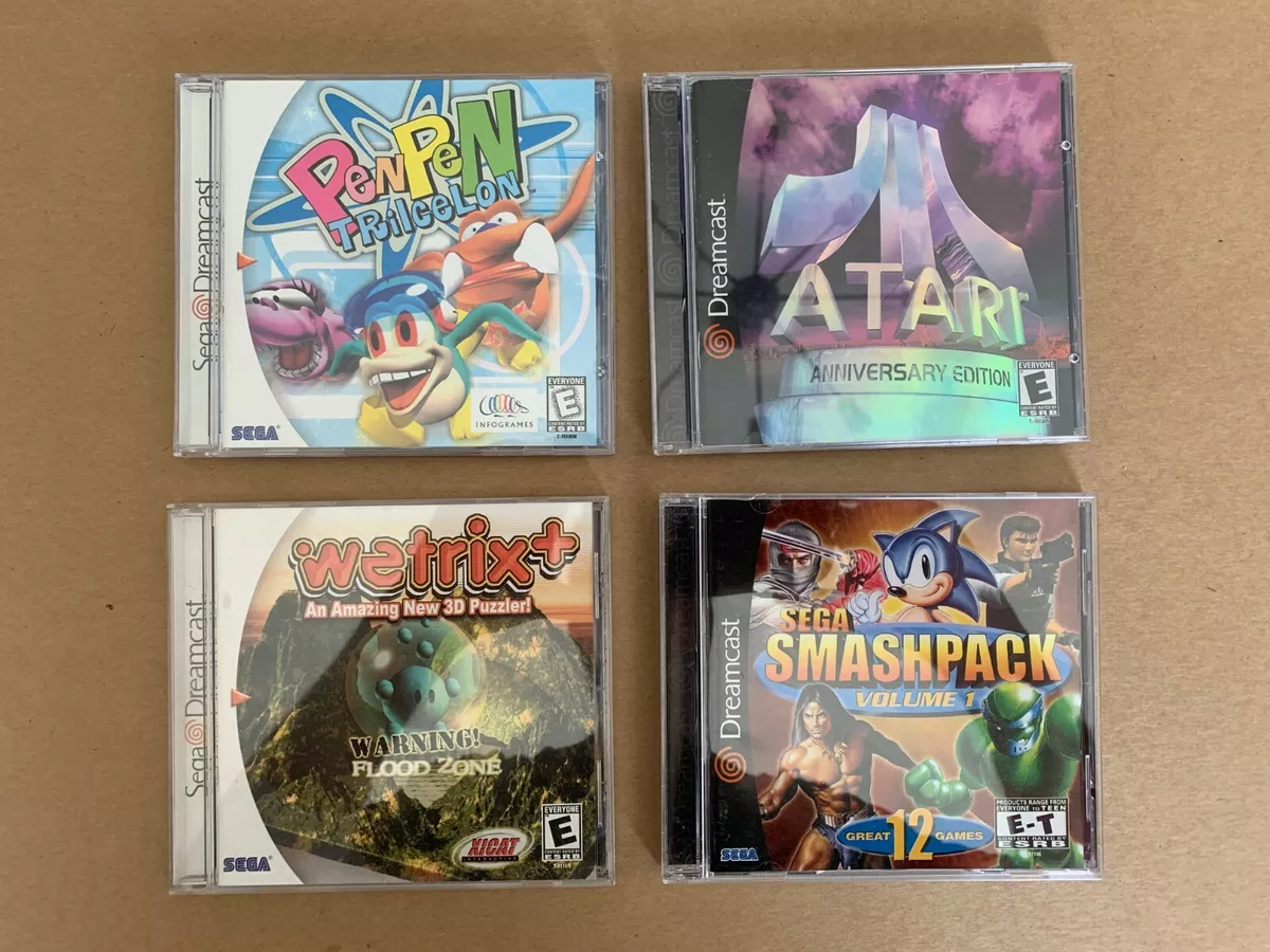 4 SEGA DREAMCAST GAMES Lot - Sega Smashpack Hits - Atari Hits - Pen Pen -  Wetrix