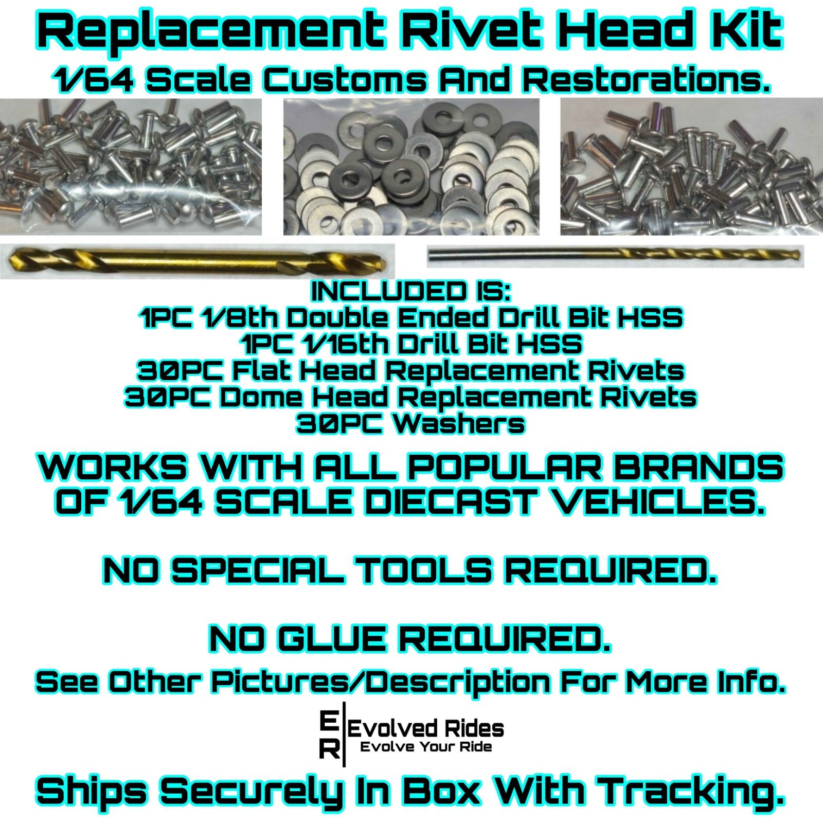 Replacement Rivet Kit For 1/64 Scale Custom Restoration Hot Wheel & Other