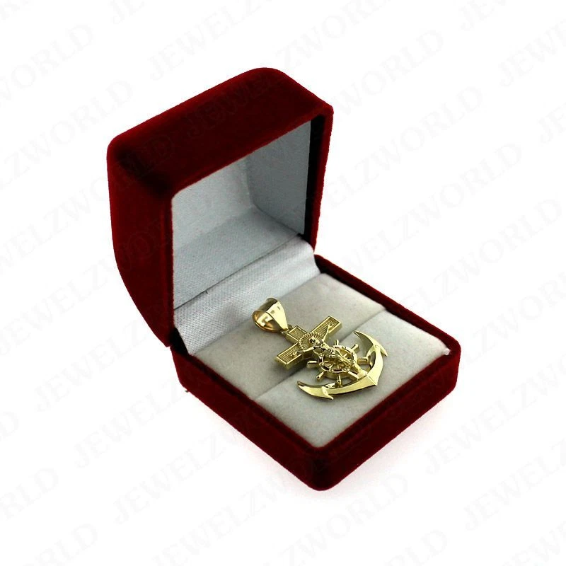 Dije crucifijo de Jesús con colgante de cruz de ancla de oro amarillo real de 10 quilates para hombre Foto 2 de 4