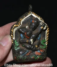 6.5CM Old Tibet Bronze Painting Buddhism Devas of Pleasure Amulet Pendant