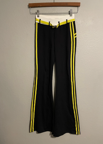 Vintage Bebe Sport Womens Yoga Pants XS Black Yellow Low Rise Buckle Deadstock