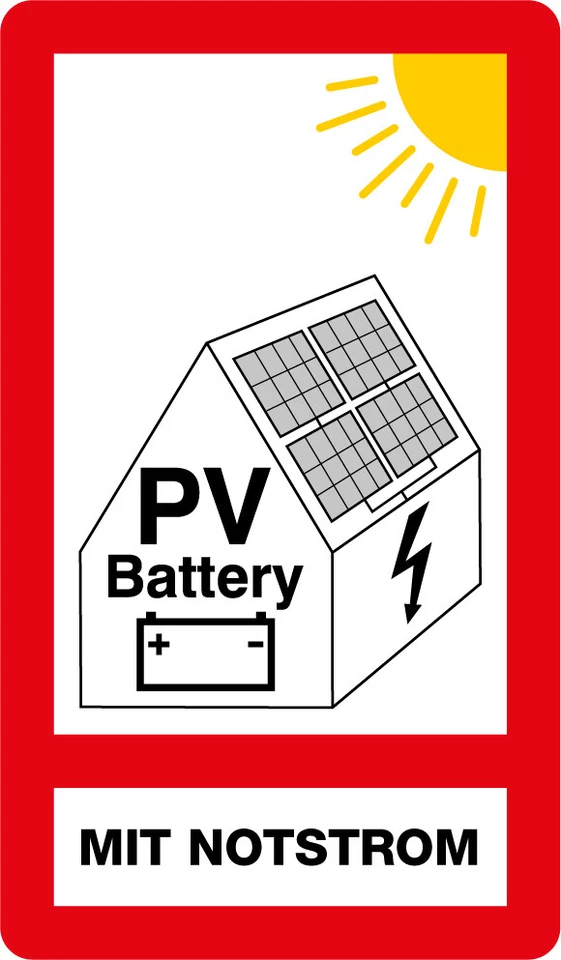 MBS-SIGNS® Aufkleber Brandschutzzeichen „PV-Anlage Battery mit Notstrom“ Folie | 10,5x18cm