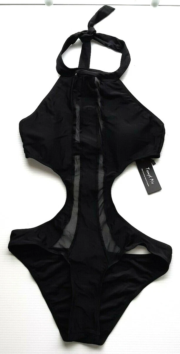 Black one piece swimsuit with sheer panels sales