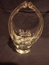 Murano Italy Hand Blown Pulled Freeform Clear Glass Basket Vase 7  T 4.75  W