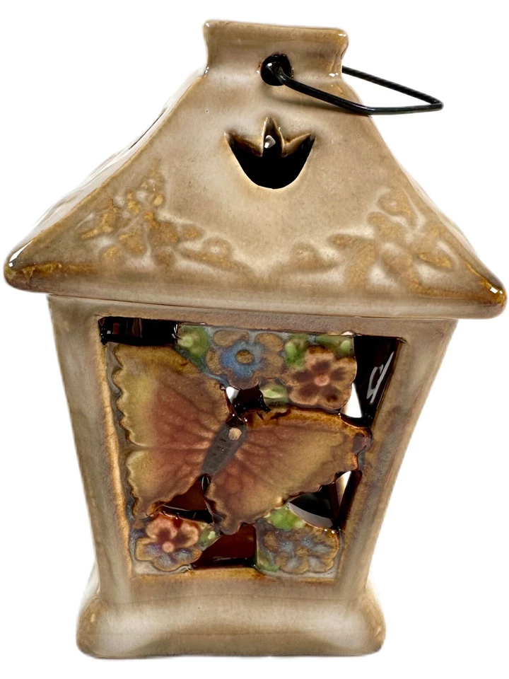 Lot Of 2 Tea Light Candle Ceramic Lantern Butterflies Camping Garden Outdoor NEW - Image 4 of 4