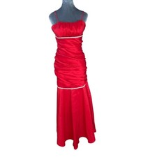 Fiesta Red Formal Gown Ruched Rhinestone Spaghetti Strap Mermaid Dress Size M