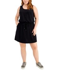 Ideology Women's Plus Size Soft Stretch Drawstring Sleeveless Dress Black 2X NWT