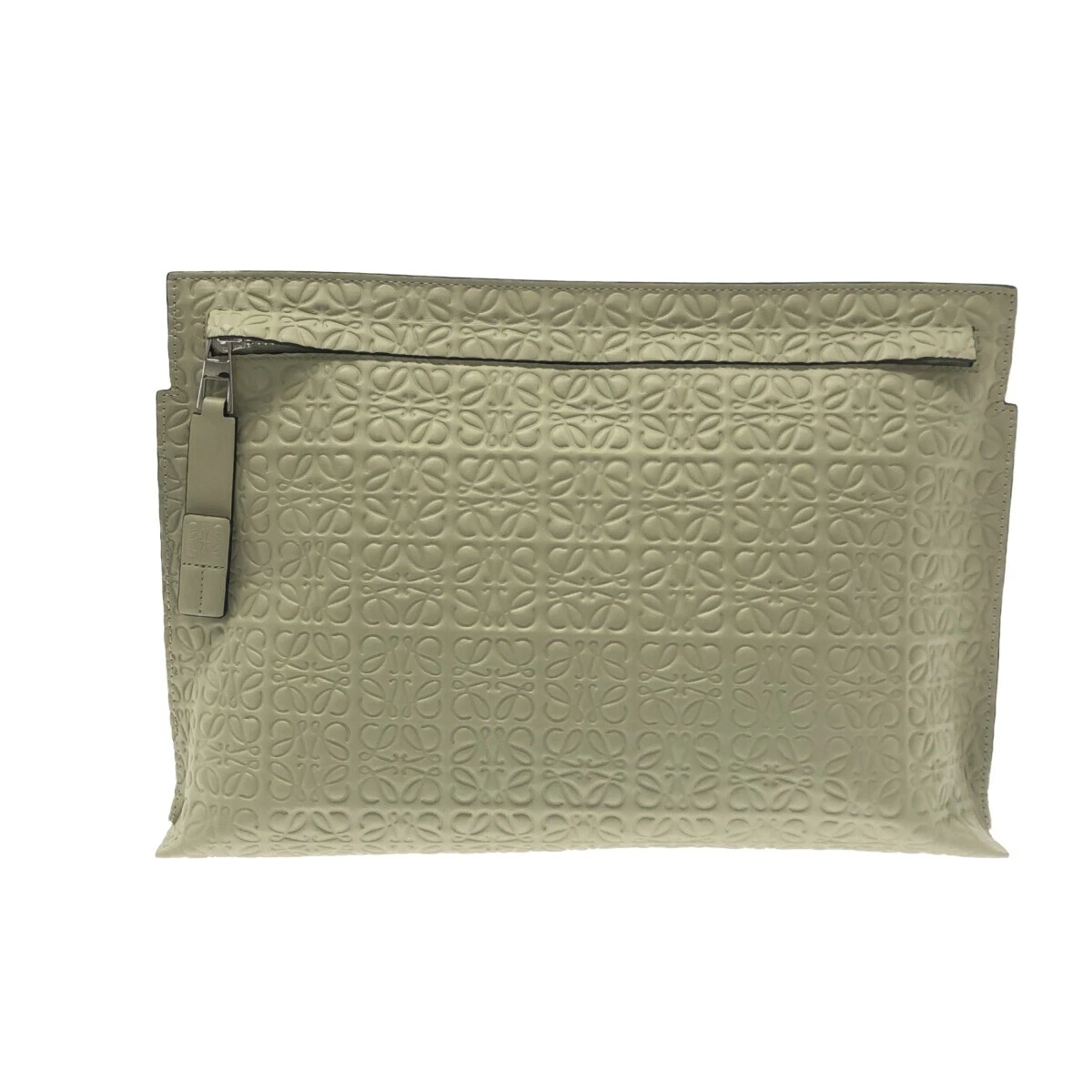 Auth LOEWE T Pouch / Repeat 107.55.K05 Light Khaki Leather Clutch