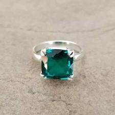 Columbian Cushion Cut Emerald Ston Rings 925 Sterling Silver Jewelry For Mens