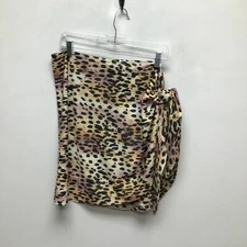 Good American Women Rose Cheetah Mesh Leg Daze Knot Swim Sarong Skirt 2X-5X