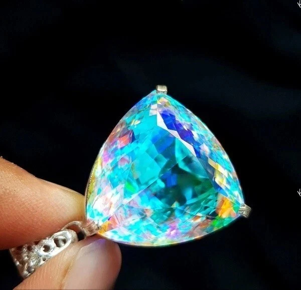 Colgante de piedra preciosa de plata maciza 925 billón de topacio místico natural certificado 90 quilates Foto 3 de 4