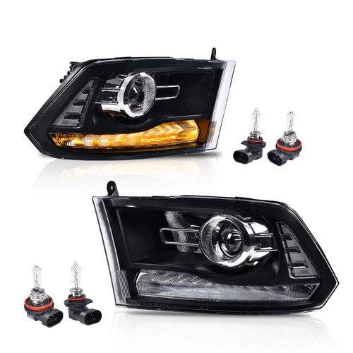 Fit For 2009-2018 Ram 1500 2500 3500 Clear Black Projector Headlights w/LED DRL - Picture 2 of 10