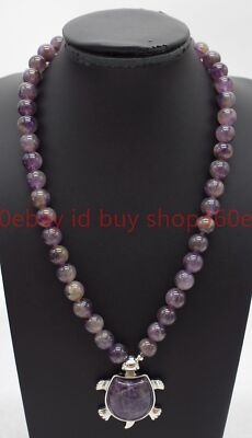 Natural Pretty 8mm Purple Amethyst Round Gemstone Beads Pendant Necklace 16-32in