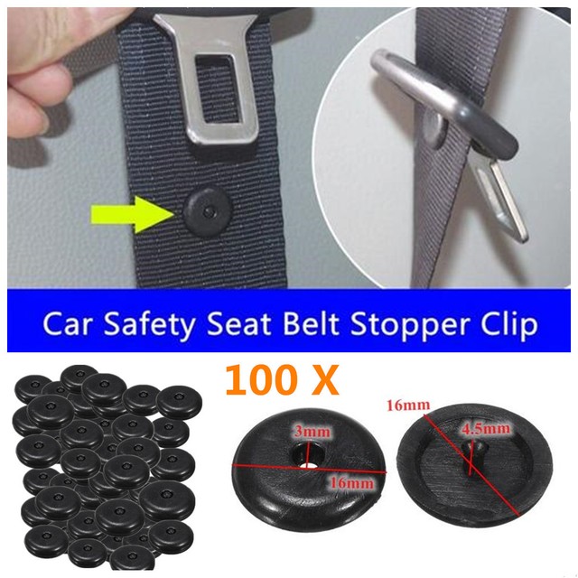 100 Pcs/Pack Black Clip Seat Belt Stopper Buckle Button Fastener Safety