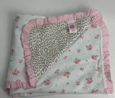Carters Pink White Tan Grey Leopard Cheetah Floral Flower Baby Receiving Blanket
