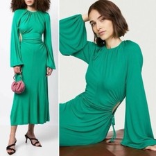 REBECCA VALLANCE Edie Ruched Tie Waist Cutout Long Bell Sleeve Midi Dress