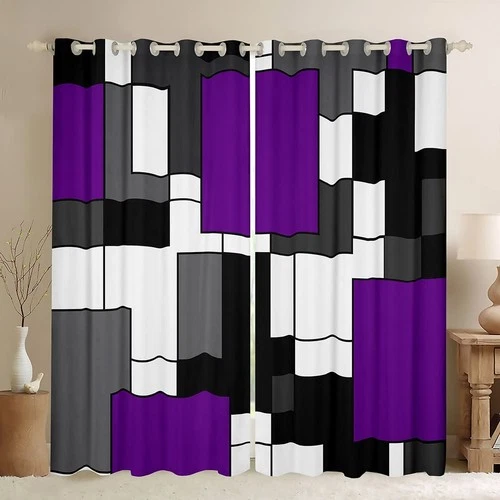Geometric Blackout Curtains 2-Panel Grommet Top Square Print – Purple 46x54 inch