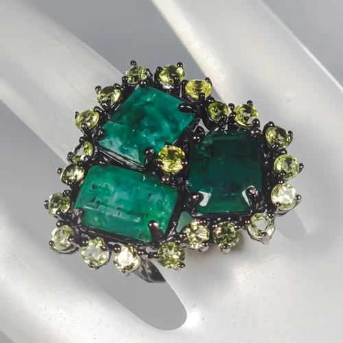 Anillo de berilo verde natural hecho a mano de 15 quilates + plata de ley 925 talla 8/R439591 Foto 2 de 4