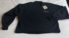 AllSaints Graphic Print Crewneck Sweatshirt Women s M Black Logo Fleece Pullover