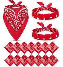  14 pieces Bandanas Paisley Print Novelty Headband Cowboy Headwraps Scarfs Red