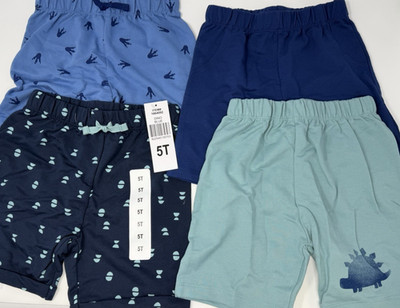 Boys Size 5T Pekkle 4-Pack Shorts Elastic Waistband Blue Dinosaur