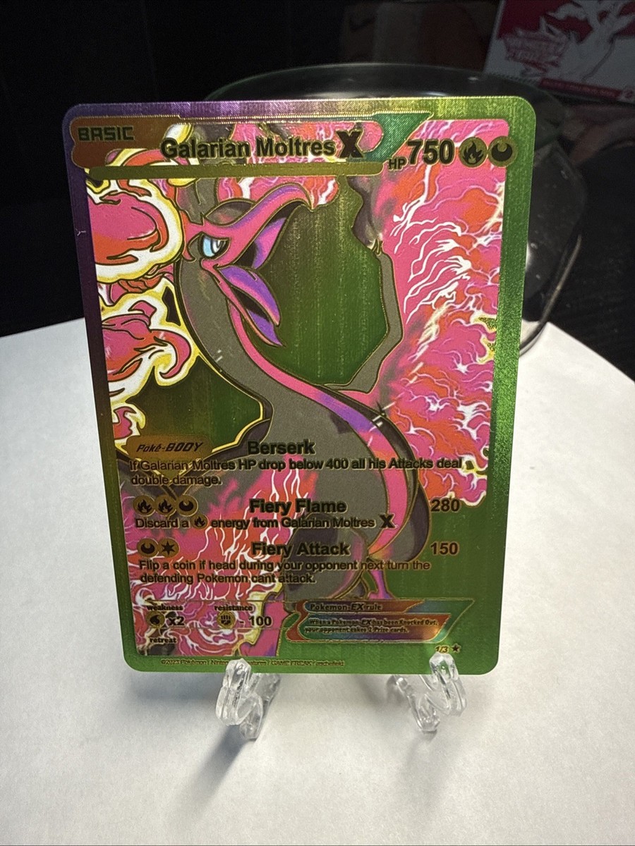 Galarian Moltres X Rainbow Foil Fan Art Card Hp750 Flery Flame