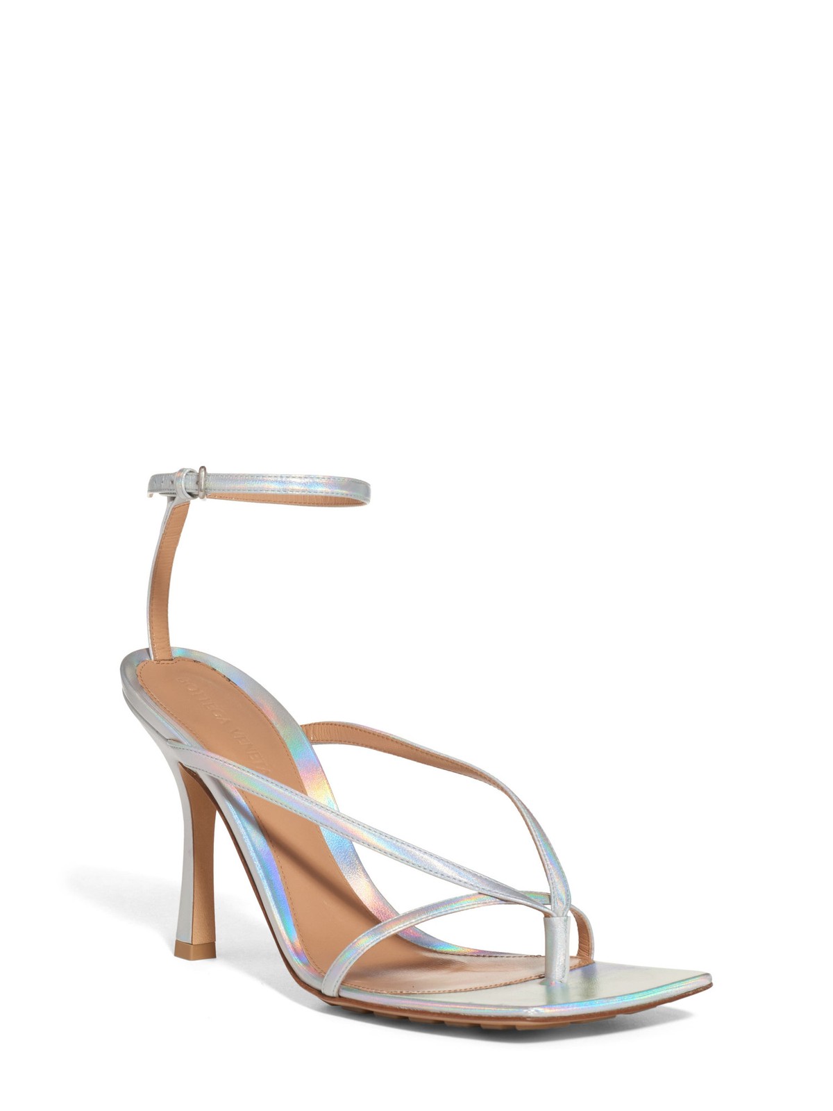 BOTTEGA VENETA Womens Silver Iridescent Stiletto Thong Sandals Shoes 39.5 thumbnail 3