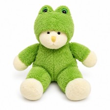 Russ Berrie Bear Plush Wearing Green Frog Costume Hooded Stuffed Animal Toy