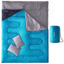 Double Sleeping Bag with 2 Pillows, Queen Size XL Bag for 2 People, Cold Warm...