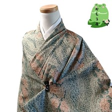 Kaerutei Kimono Synthetic Fiber Washable Green Shibori Style Japan